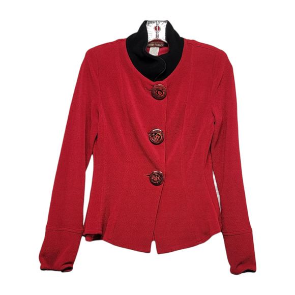 Vintage Jackets & Blazers - Vintage Design Today's Three-Button Acetate Blazer Jacket Long Sleeve Red SZ XS
